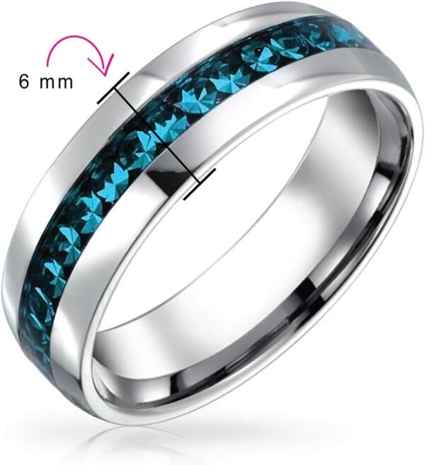 Bling Jewelry Customize Channel Set Crystal Eternity Band Ring Unisex Silver Toned Stainless Steel Birthstone Month Colors 6mm Sizes 5-12