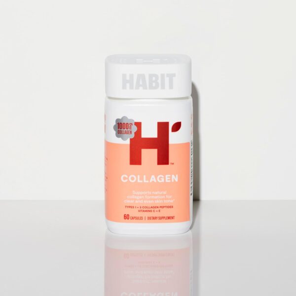 Habit Collagen Supplement (60 Capsules) - New Look, 2000mg Collagen Peptides, Vitamin C & Vitamin E, Skin Health, Antioxidants, Non-GMO, Gluten Free (1 Pack)