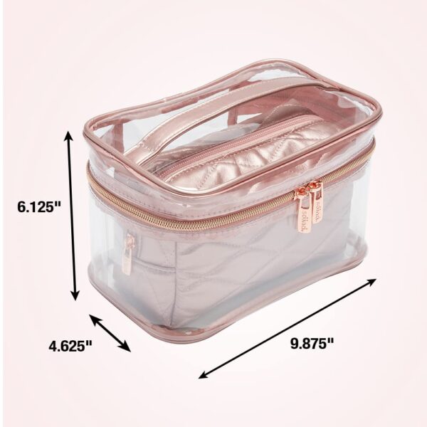 Conair Travel Makeup Bag, Large Toiletry and Cosmetic Bag, Perfect Size for Use At Home or Travel, Two Piece Train Case Set in Rose Pink Metallic Quilt