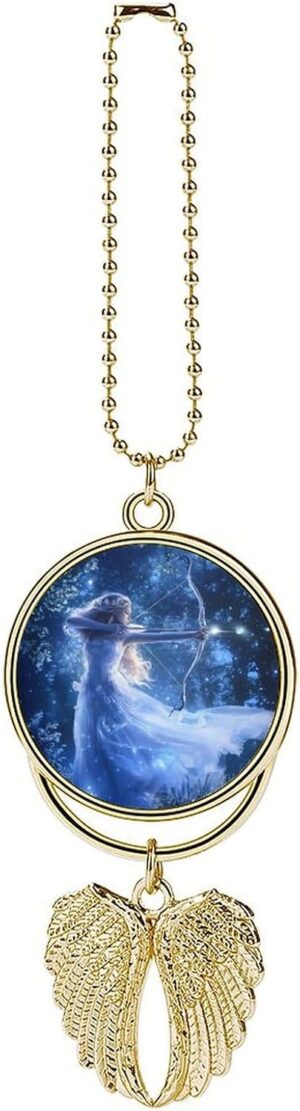 Zodiac Sagittarius Woman Car Rear View Mirror Pendant Car Charm Ornament Hanging Decoration Accessories for All Cars Golden-Style