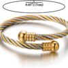 COOLSTEELANDBEYOND Elastic Adjustable Steel Twisted Cable Cuff Bangle Bracelet for Mens for Women