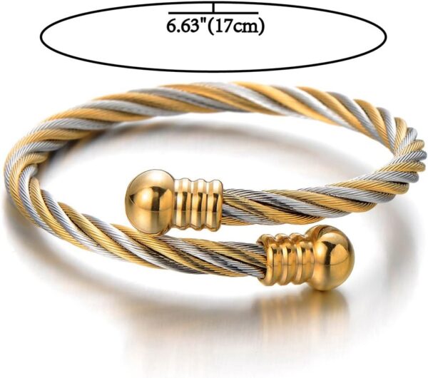 COOLSTEELANDBEYOND Elastic Adjustable Steel Twisted Cable Cuff Bangle Bracelet for Mens for Women