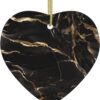 Christmas Ceramic Heart Pendant Decoration for Tree Hanging in Festive Season Black Gold Marble Prints