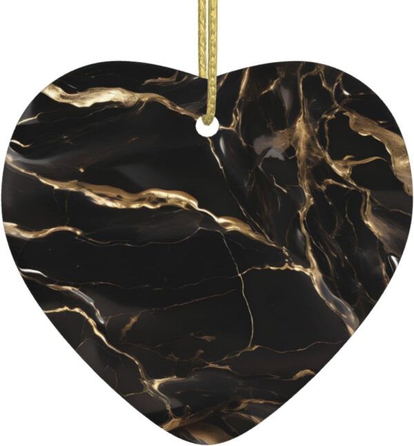 Christmas Ceramic Heart Pendant Decoration for Tree Hanging in Festive Season Black Gold Marble Prints