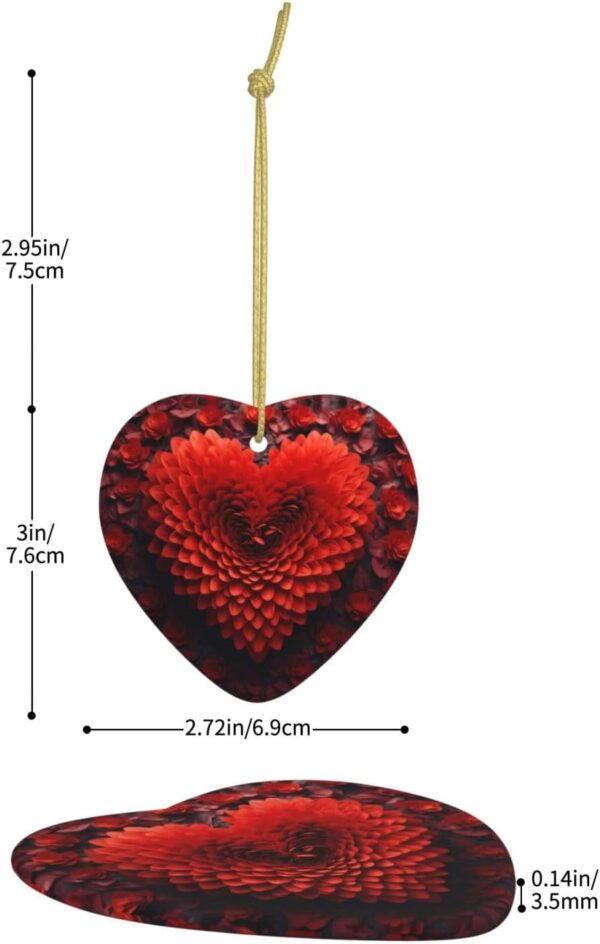 Christmas Ceramic Heart Pendant Decoration for Tree Hanging in Festive Season Valentine's Day red Heart Flower Prints