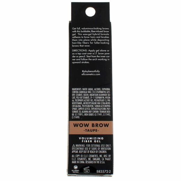 e.l.f., Wow Brow Gel, Volumizing, Buildable, Wax-Gel Hybrid, Creates Full, Voluminous-Looking Brows, Locks Brow Hairs In Place, Taupe, Fiber-Infused, 0.12 Oz