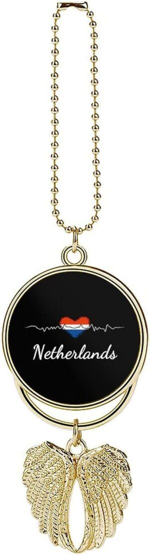 Netherlands Heart Heartbeat Car Hanging Ornament Pendant Rear View Mirror Accessories Interior Decor Golden-Style