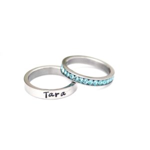 Personalized Stacking Birthstone Ring, Customized Silver Ring, Hand Stamped Stainless Steel Name Ring, Silver Personalized Ring