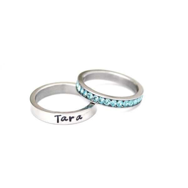 Personalized Stacking Birthstone Ring, Customized Silver Ring, Hand Stamped Stainless Steel Name Ring, Silver Personalized Ring