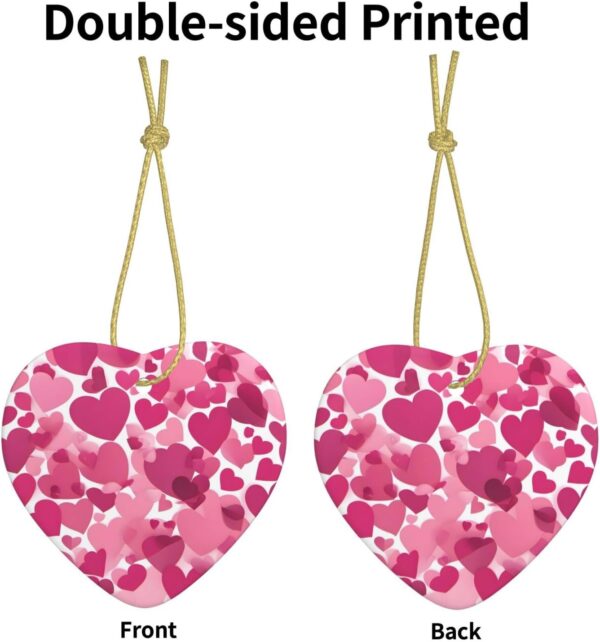 Christmas Ceramic Heart Pendant Decoration for Tree Hanging in Festive Season Pink Hearts Prints