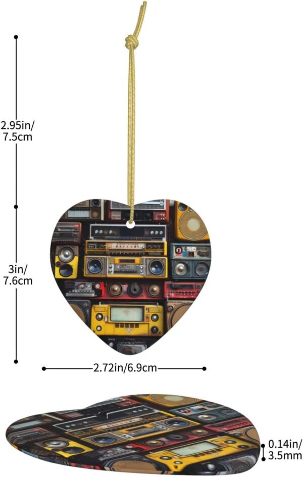 Christmas Ceramic Heart Pendant Decoration for Tree Hanging in Festive Season Vintage Wall of Radio Boombox Prints