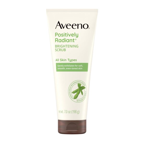 Aveeno Positively Radiant Skin Brightening Exfoliating Daily Facial Scrub, Moisture-Rich Soy Extract, helps improve skin tone & texture, Oil-& Soap-Free, Hypoallergenic, 7 oz