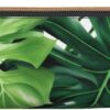 Tropical Leaves Makeup Bag Leather Pencil Case for Work Office Zippered Pen Pouch Aesthetic Pencil Storage Bag Portable Coin Pouch Purse for Travel