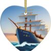Christmas Ceramic Heart Pendant Decoration for Tree Hanging in Festive Season Ship Ocean Prints