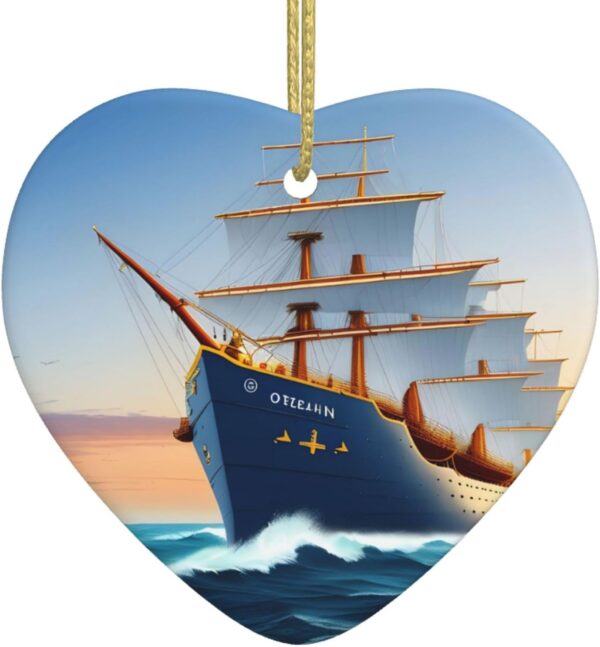 Christmas Ceramic Heart Pendant Decoration for Tree Hanging in Festive Season Ship Ocean Prints