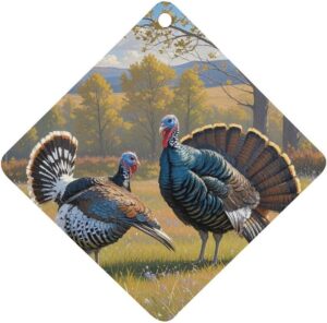 A Pair of Wild Turkeys Car Air Freshener Hanging, Long Lasting Scented Car Aromatherapy Tablets, Rhombus Fragrance Scented Cards for Vehicles, Bedroom, Wardrobe White-style