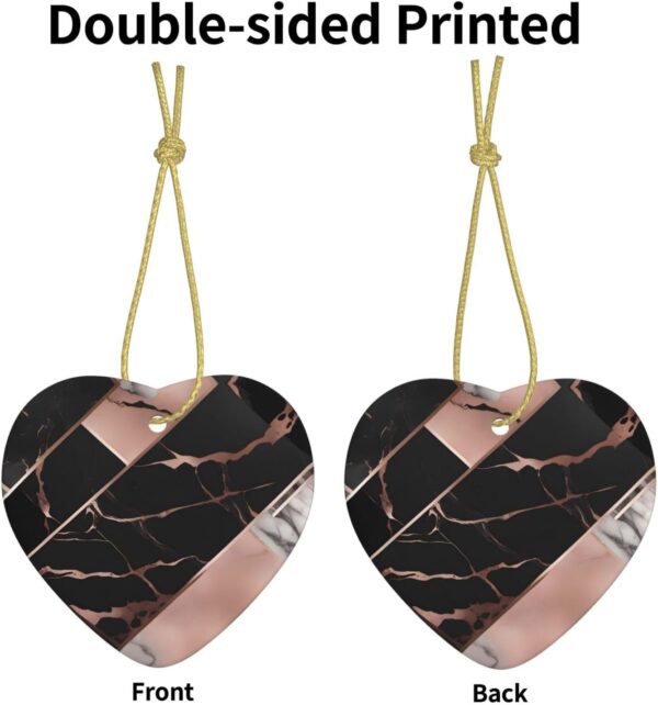 Christmas Ceramic Heart Pendant Decoration for Tree Hanging in Festive Season Black Rose Gold Marble Prints