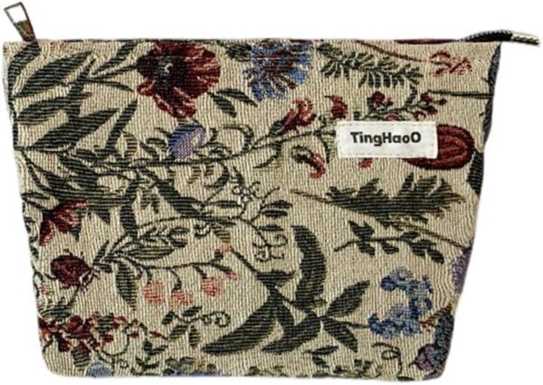 Makeup Bag Travel Cosmetic Bag Organizer Embroidery Toiletry Bag Floral Make Up Bags with Zipper Travel Bag for Girl (Small)