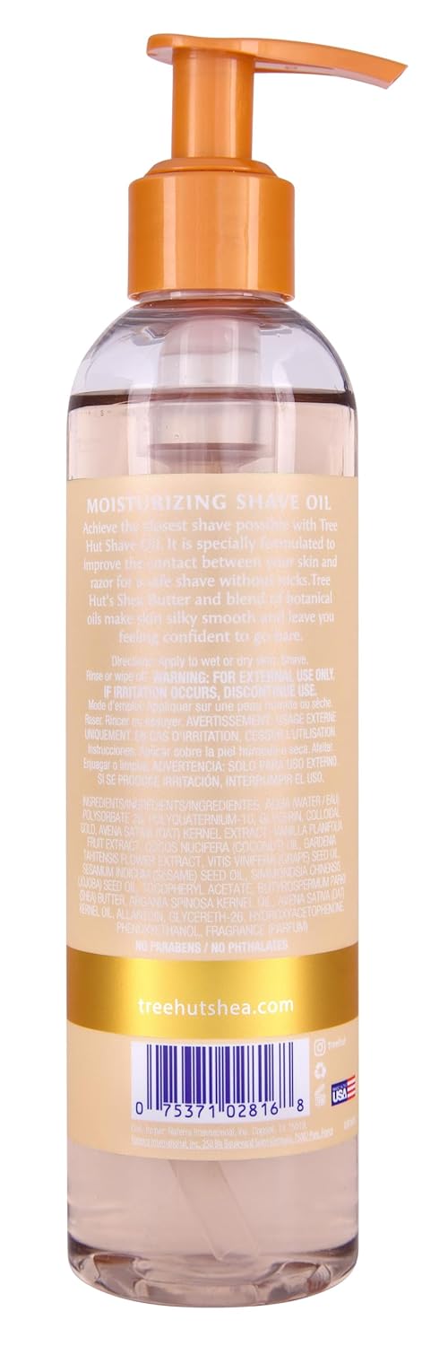 Tree Hut Vanilla Moisturizing & Hydrating Bare Shave Oil | Made with Soothing Jojoba Oil | Gel-to-Oil Formula Helps Prevent Razor Bumps, Ingrown Hairs, & Skin Irritation | 7.7 fl oz.