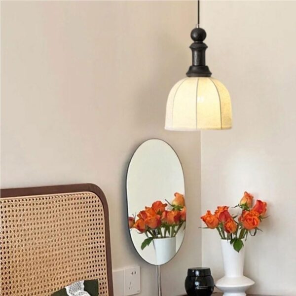 Rustic Vintage Pendant Light American Simple Antique Wood Hanging Lamp Fabric Small Indoor Chandelier Ceiling Lighting Fixture E26/27 Base for Kitchen Island Restaurant Cafe Bar Entryway Porch