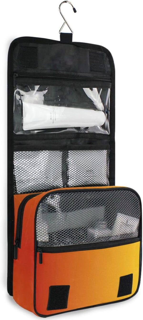 Sinestour Orange Gradient Custom Name Hanging Toiletry Bag Personalized Makeup Cosmetic Bag Travel Toiletry Organizer Large Capacity Cosmetic Case for Toiletries Shaving Brush Storage