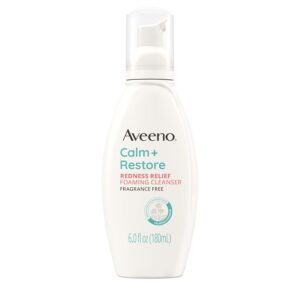 Aveeno Calm + Restore Redness Relief Foaming Cleanser, Daily Facial Cleanser With Calming Feverfew to Help Reduce the Appearance of Redness, Hypoallergenic & Fragrance-Free, 6 fl. oz