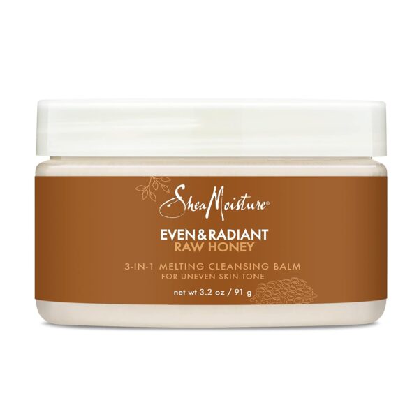 SheaMoisture Even and Radiant Face Cleanser For Uneven Skin Tone and Dark Spots 3-in-1 Cleansing Balm With Raw Honey 3.2 oz