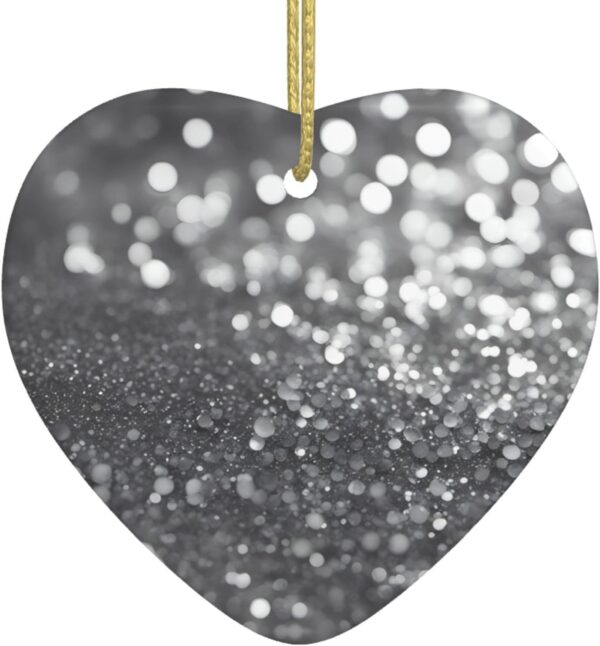 Christmas Ceramic Heart Pendant Decoration for Tree Hanging in Festive Season Shiny Silver Glitter Prints