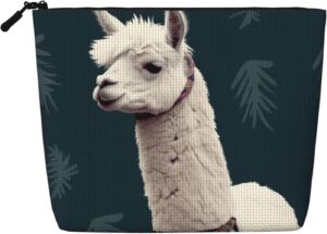 Linen Makeup Bag For Women, Waterproof Travel Cosmetic Organizer Lightweight Zipper Travel Toiletry Bag Organizer Alpaca Llama Makeup Brushes Storage Bag