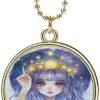Zodiac Pin Up Girl Painting Car Rear View Mirror Pendant Car Charm Ornament Hanging Decoration Accessories for All Cars Golden-Style
