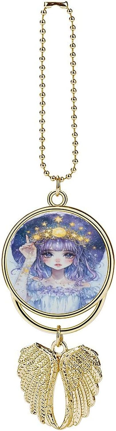 Zodiac Pin Up Girl Painting Car Rear View Mirror Pendant Car Charm Ornament Hanging Decoration Accessories for All Cars Golden-Style