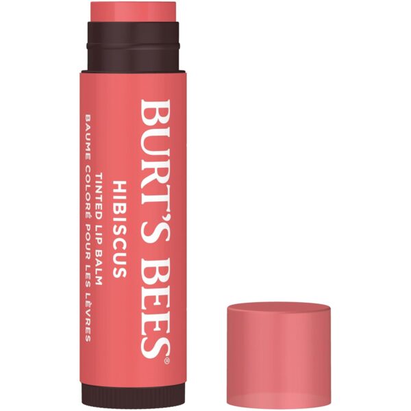 Burt's Bees Lip Tint Balm, Long Lasting 2 in 1 Duo Tinted Balm Formula, Color Infused with Hydrating Shea Butter for a Natural Looking Buildable Finish, Hibiscus, 1 Tube
