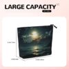 Linen Makeup Bag For Women, Waterproof Travel Cosmetic Organizer Lightweight Zipper Travel Toiletry Bag Organizer Sea Moon Makeup Brushes Storage Bag