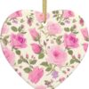 Christmas Ceramic Heart Pendant Decoration for Tree Hanging in Festive Season Pink Roses Prints