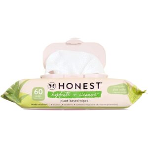 The Honest Company Hydrate + Cleanse Naturally Scented Wipes | Cleansing Multi-Tasking Wipes | 99% Water, Plant Based, Hypoallergenic | Aloe + Cucumber, 60 Count
