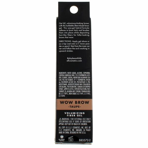 e.l.f., Wow Brow Gel, Volumizing, Buildable, Wax-Gel Hybrid, Creates Full, Voluminous-Looking Brows, Locks Brow Hairs In Place, Taupe, Fiber-Infused, 0.12 Oz
