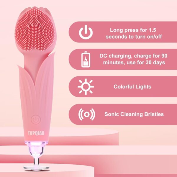 Facial Sonic Cleansing Brush, Rechargeable Waterproof Exfoliating Makeup Remover Massage Electric Cleansing Instrument, Men's and Women's Facial Wash - Pink