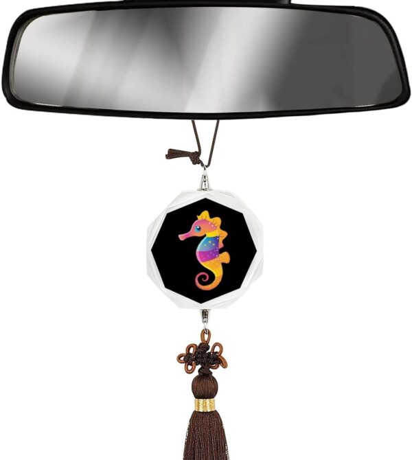 Seahorse Ocean Animal Colorful Car Pendant Crystal Car Rearview Mirror Charms Hanging Ornaments Hexagon