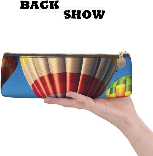 Hot Air Balloons Makeup Bag Leather Pencil Case for Work Office Zippered Pen Pouch Aesthetic Pencil Storage Bag Portable Coin Pouch Purse for Travel