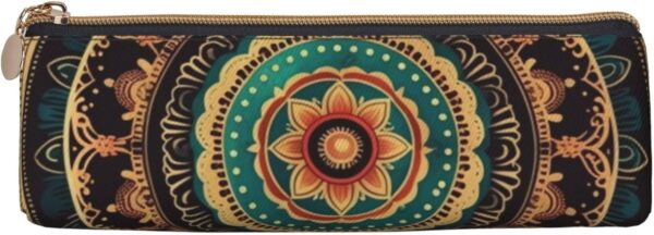Mandala Makeup Bag Leather Pencil Case for Work Office Zippered Pen Pouch Aesthetic Pencil Storage Bag Portable Coin Pouch Purse for Travel