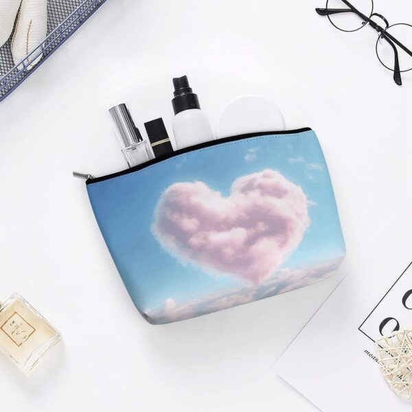 Heart Shaped Cloud Makeup Bag for Women Portable Travel Toiletry Pouch, PU Leather Cosmetic Bag with Zipper