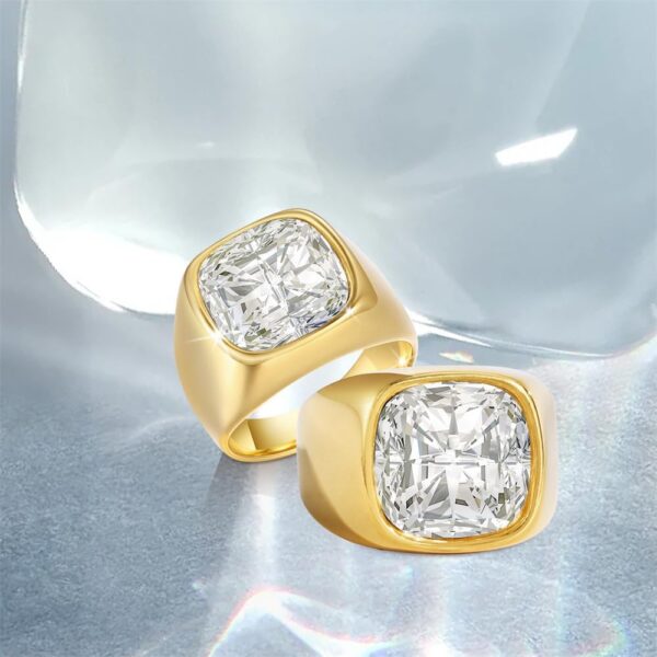 Dainty Square Agate Gemstone Ring Stainless Steel Sparkle Cubic Zirconia Band Rings for Women