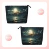 Linen Makeup Bag For Women, Waterproof Travel Cosmetic Organizer Lightweight Zipper Travel Toiletry Bag Organizer Sea Moon Makeup Brushes Storage Bag