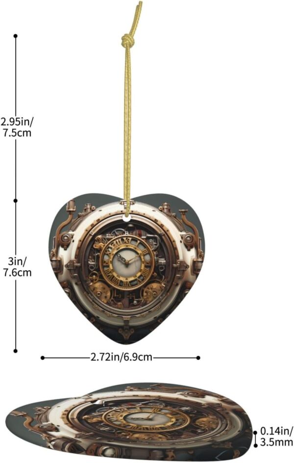 Christmas Ceramic Heart Pendant Decoration for Tree Hanging in Festive Season Steampunk Clock Prints