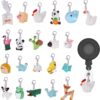 CHGCRAFT 20pcs 20 Styles Lovely Animal Badge Holder Charms Animal Badge Animal Resin Nurse's Badge Pendant Decorations with Zinc Alloy Lobster Claw Clasps, Mixed Color, 1.6inch