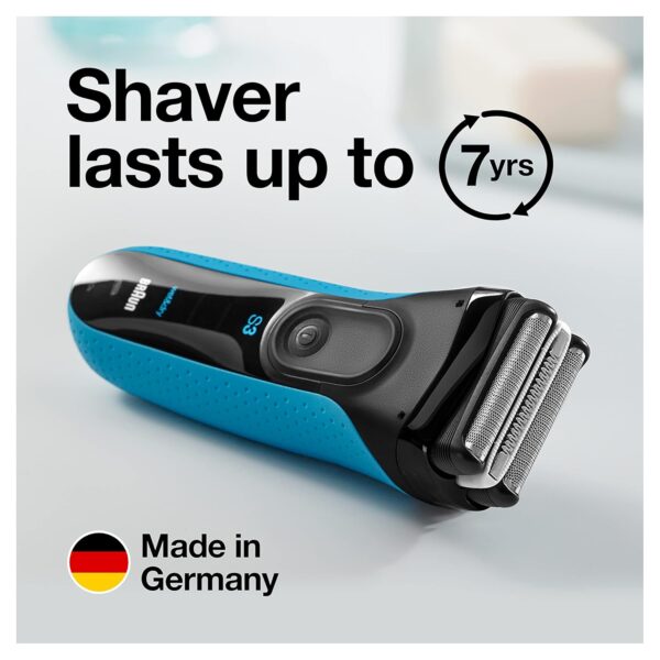 Braun Electric Series 3 Razor with Precision Trimmer, Rechargeable, Wet & Dry Foil Shaver for Men, Blue/Black, 4 Piece