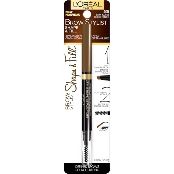 L'Oreal Paris Brow Stylist Shape & Fill Mechanical Eye Brow Makeup Pencil, Dark Blonde, 0.008 oz.