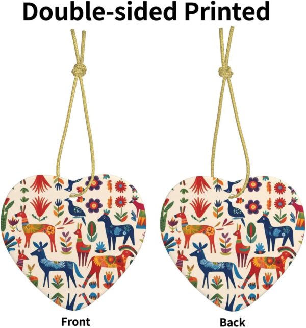 Christmas Ceramic Heart Pendant Decoration for Tree Hanging in Festive Season Cartoon Otomi Animals Prints
