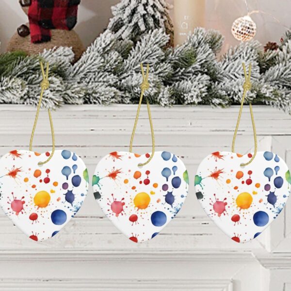 Christmas Ceramic Heart Pendant Decoration for Tree Hanging in Festive Season Stains of Watercolor Paint Splatters Prints