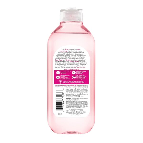 Garnier Micellar Water with Rose Water and Glycerin, Hydrating Facial Cleanser & Makeup Remover, For All Skin Types, Vegan, Cruelty Free, 13.5 Fl Oz (400mL), 1 Count